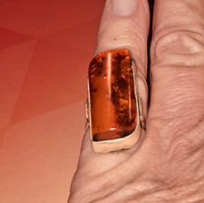 Silver Geometric Amber Modernist Ring Size 7 Artisan Made EUC