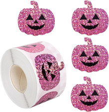 500Pcs Halloween Pumpkin Stickers Roll 1.2In Laser Smiling Pumpkin Shape Waterpr
