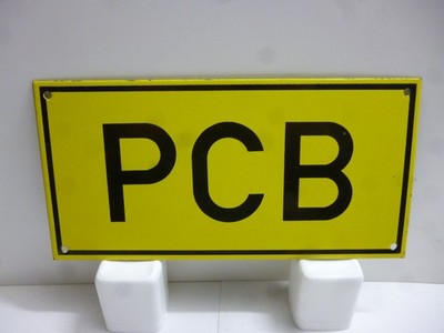 PCB Weichmacher...  Gilt seit 1980 als Giftstoff Altes Emailschild 1960er Jahre