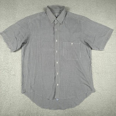 Aquascutum Shirt Mens Medium RUNS BIG White Black Button Check London Long Tail