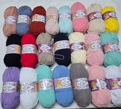 Large Lot of 22 Alize Cotton Gold Yarn. 100g, 330m Each. Assorted Colors