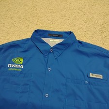Columbia PFG Shirt Men 3XLT Blue NVIDIA Crypto Dell Tech Fish Tamiami Omni Money