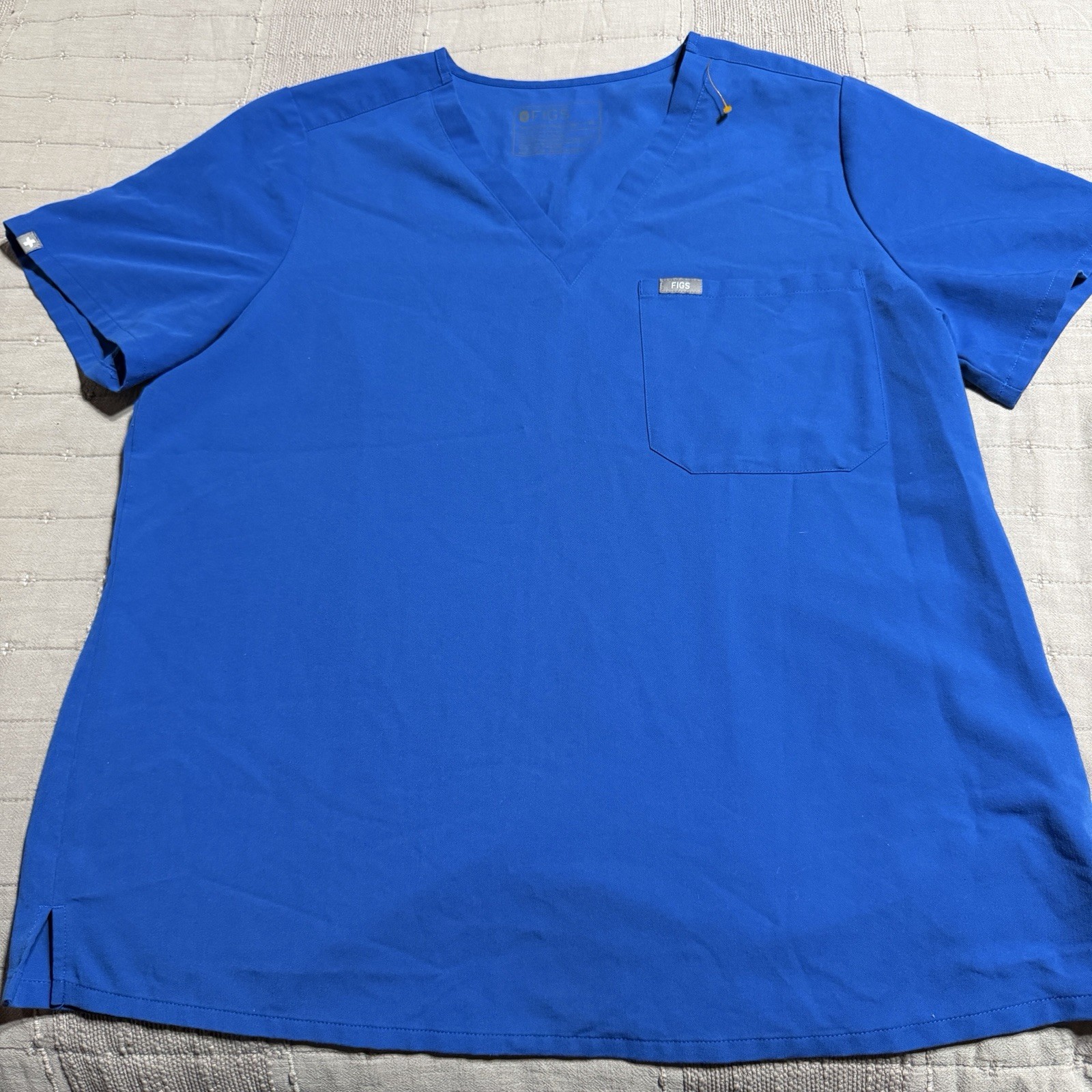 FIGS Blue Solid Scrub Top XL Polyester Rayon Span… - image 1