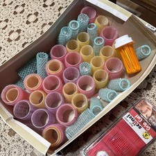 Vintage Lot Various Size Brush Mesh Wire Hair Rollers Curlers/Plastic Pins