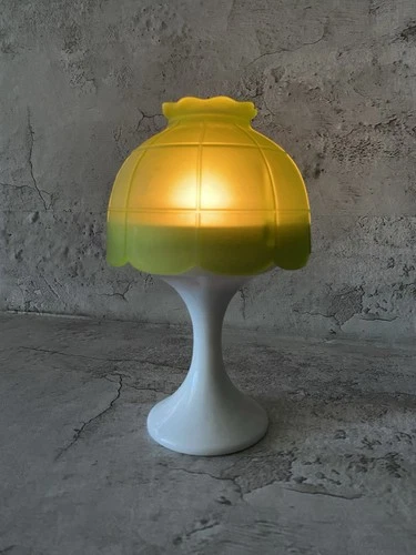 Vintage Fairy Lamp Westmoreland Milk Glass Base Green Satin Top 8” Tall