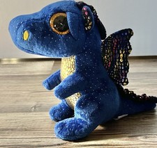 Ty 9" Medium Saffire Plush Blue Dragon Beanie Boos Stuffed Animal Mythical Soft