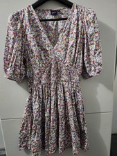 Gap Dress Womens M Midi Flare Puff Vneck Floral Ditsy Babydoll Colorful Smock