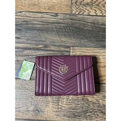 Studio Badgley Mischka Quilted Chevron Clutch Wallet Plum NWT