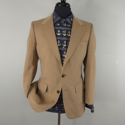 Vintage Hunter Haig Blazer Mens 38 Beige 100% Camel Hair Sport Coat Jacket 70s