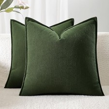 Corduroy Throw Pillow Covers 18x18 Set of 2   18" x 18" Pack of 2 Dark Green