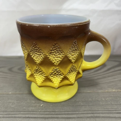 Vintage Fire King Anchor Hocking Kimberly Diamond Brown Yellow Coffee Mug Cup