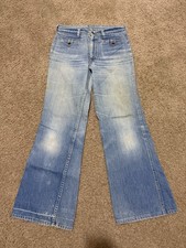Vintage Levi  s Orange Tab Patched Women  s Bell Bottom Hippie Jeans 30x30 Repairs