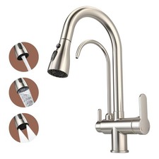 Kitchen Sink Faucet with Pull - Down Sprayer, 2 - Handle 3 - in - 1 Kitchen S...
