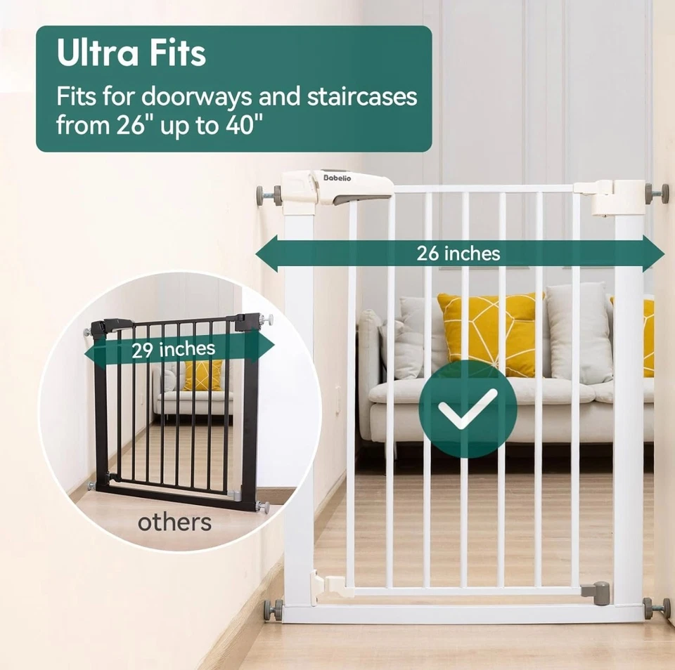 Puerta de bebé Babelio para puertas y escaleras, puerta de cierre automático para perros/cachorros 26""-40"" Foto 4 de 4