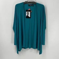 Attitudes By Renee Open Front Jersey Stretch Cardigan Teal Stretch Size Med NWT