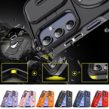 For Samsung A16 5G A06 A15 A54 A35 Magnetic Ring Stand Slide Camera Hard Case