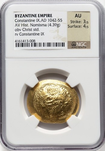 Moneda NGC AU GOLD Constantino IX 1042-1055 AD Imperio Bizantino AV Hist Nomisma - Imagen 2 de 5