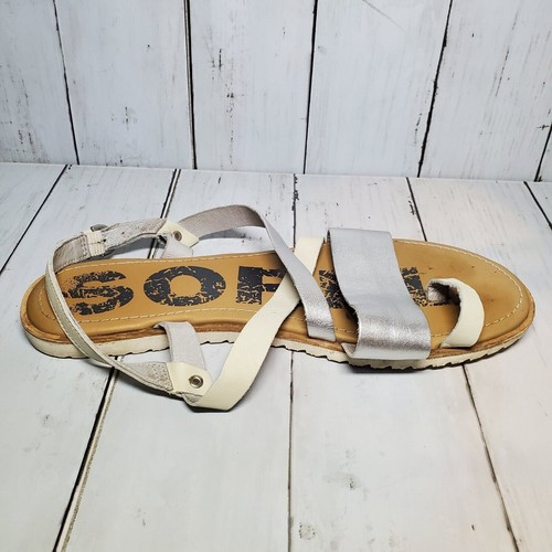 Sorel Sandal Ella Flat Criss Cross Leather Womens Size 10.5 Slingback Metallic - Picture 5 of 9