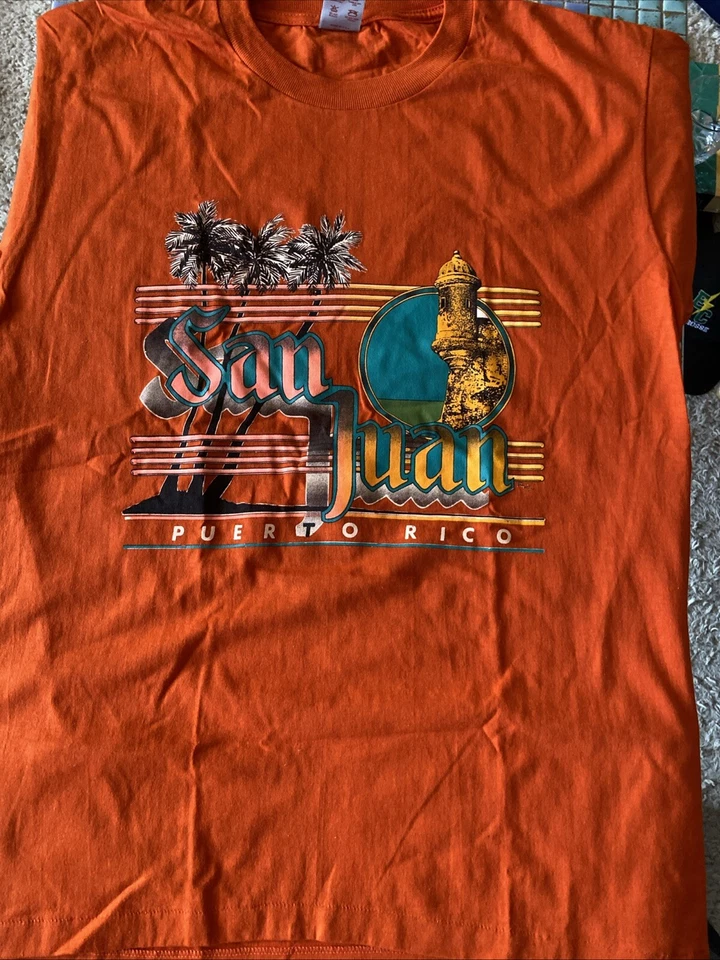 Camiseta naranja San Juan Puerto Rico años 90 puntada única grande Foto 2 de 4