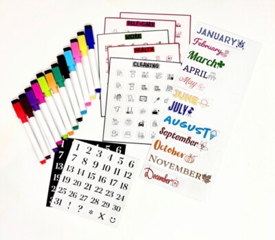 Calendar  Magnets Months Numbers SelfCare, Health, Cleaning, Work tasks tracking