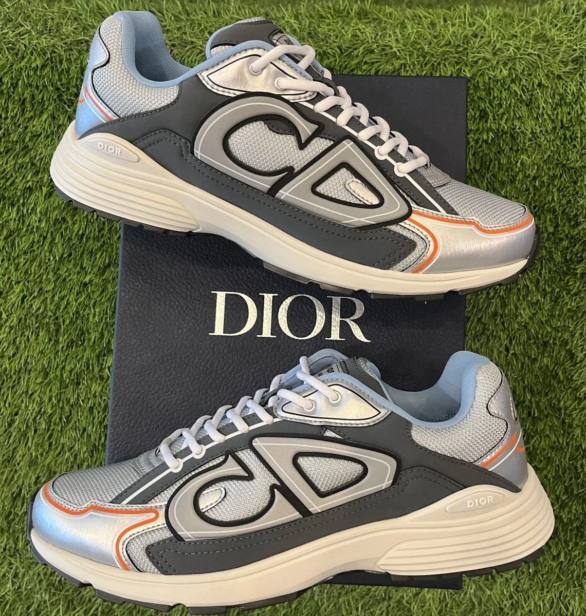 Dior White & Burnt Orange 'B22' Sneakers