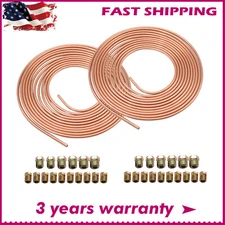 2X Copper Brake Line Tubing Kit 1/4'' OD 25 Ft Coil Roll With 32 Fittings
