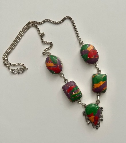 Sterling Silver & Mosaic Jasper Necklace - Picture 2 of 5