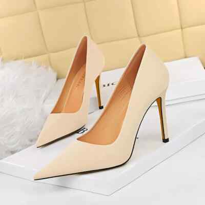Pumps Damenschuhe Absatz Hoch Beige Büro 9.5 CM Leder Kunststoff 34336