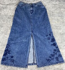 Y2K Denim Eddie Bauer Womens 12 Tall Jean Maxi Skirt Front Slit Medium Wash