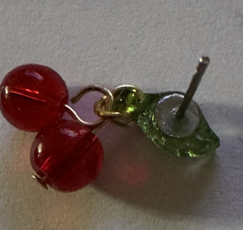 Handmade Glass Cherry Earrings - Picture 4 of 4