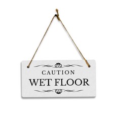 Caution: Wet Floor 5" x 10" Hanging Wall or Door Sign  Rustic Twine