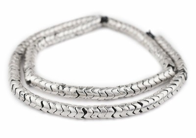Rustic Silver Snake Beads 8mm Unusual White Metal Large Hole 25 Inch Strand