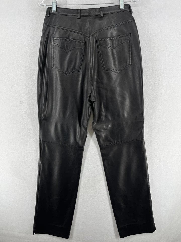 Pantalones ESCADA Mujer 40 M Cuero Cordero Pierna Recta Pantalón Flexible Negro Foto 2 de 4