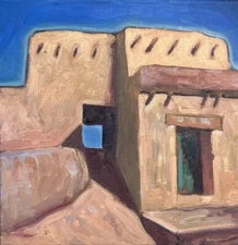 Original Western Landscape Painting Adobe Pleublo Signed Liam 12x12