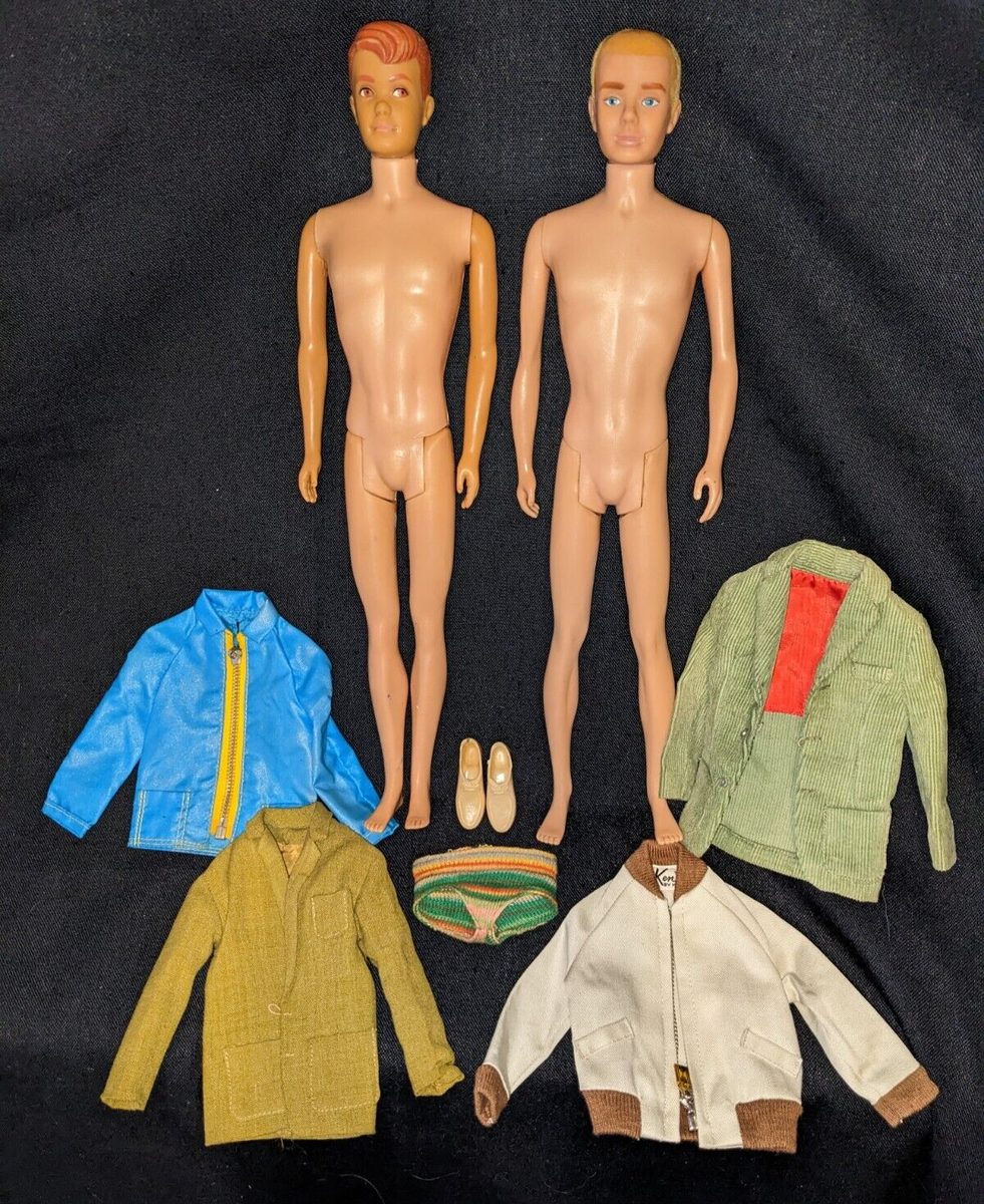 Vintage 1960s Mattel Alan + Flocked Hair Ken Dolls + TM Clothes