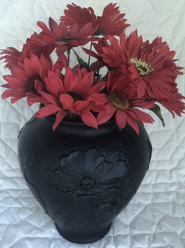 Tiffin Black Satin Poppy Vase 9” Tall Vintage - Picture 2 of 7