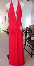 JOVANNI Gorgeous Striking red Formal Halter Dress Rhinestone Embellished Waist 8