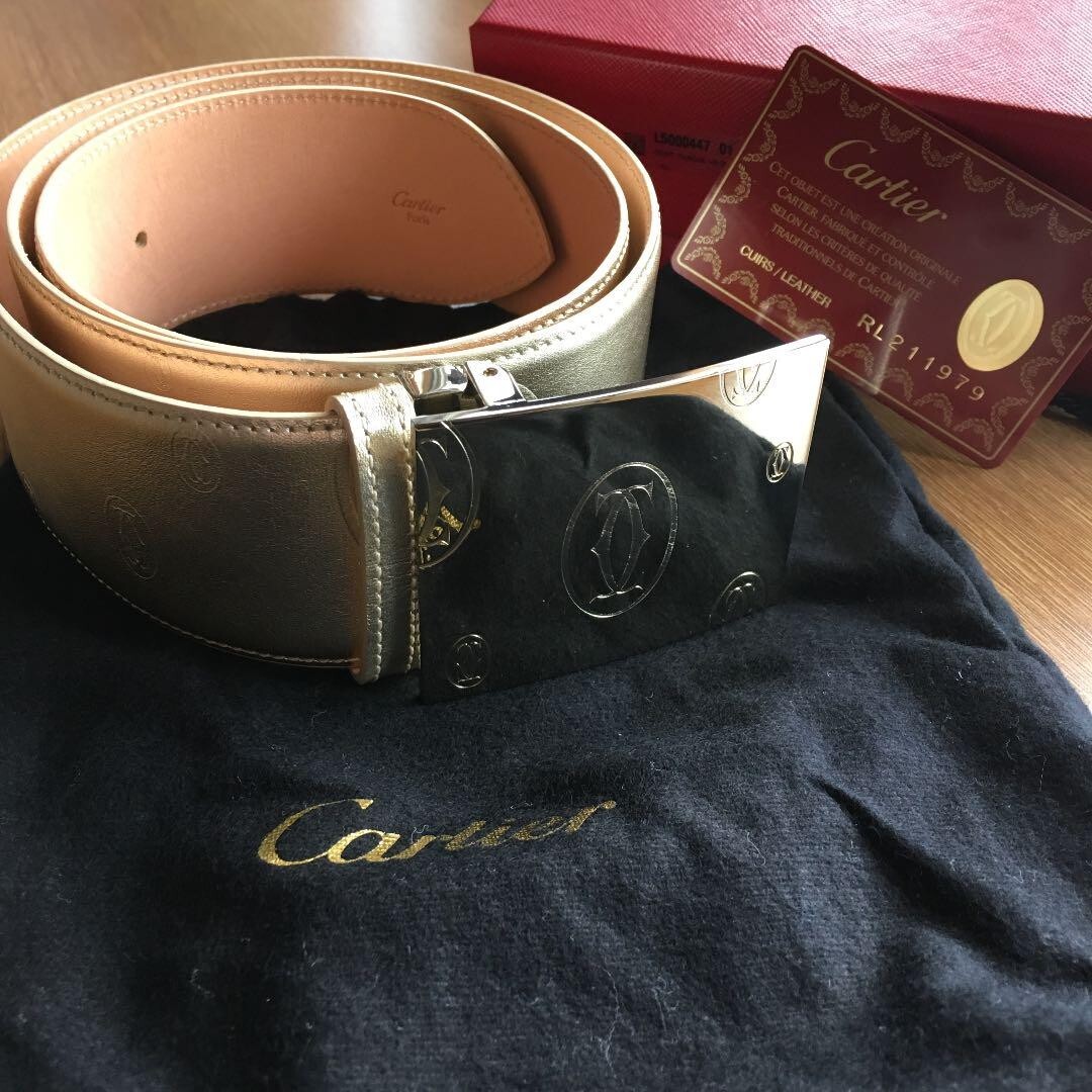 happy_wisdom777Cartierレザーベルト Authentic Cartier Happy Birthday Belt Gold Color Leather Logo