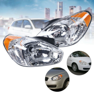 Headlight Set For Hyundai Accent 2006-2011 Driver & Passenger Side w/ Clear Lens