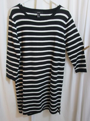 Forever 21 Black White Stripe Knit Dress 3/4 Slv Shift Large | eBay Forever 21 Black White Stripe Knit Dress 3/4 Slv Shift Large | eBay