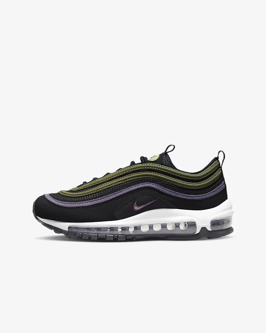 Kids Nike Air Max 97 GS Trainers DX4734 001 Black/Green Size UK