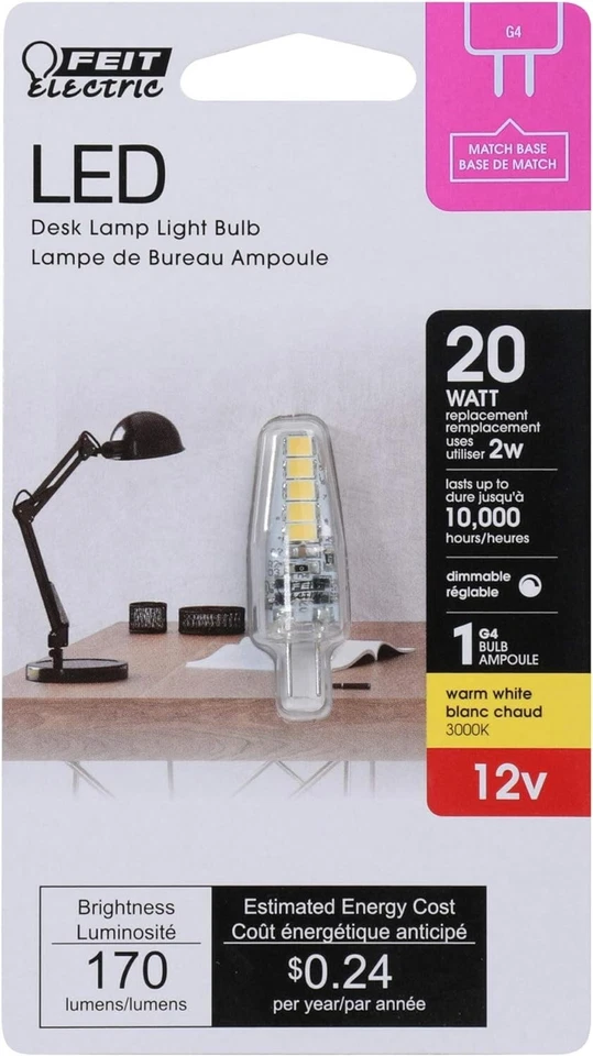 LED G4 (Bi-Pin) Bulb 20W Dimmable Warm White, FEIT BP20G4/830/LED (3-Pack) - Image 2 of 3