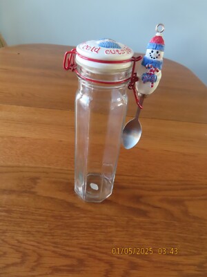 BABY IT'S COLD OUTSIDE Glass Storage Treat Jar with Latch Lid 9'' wide & spoon