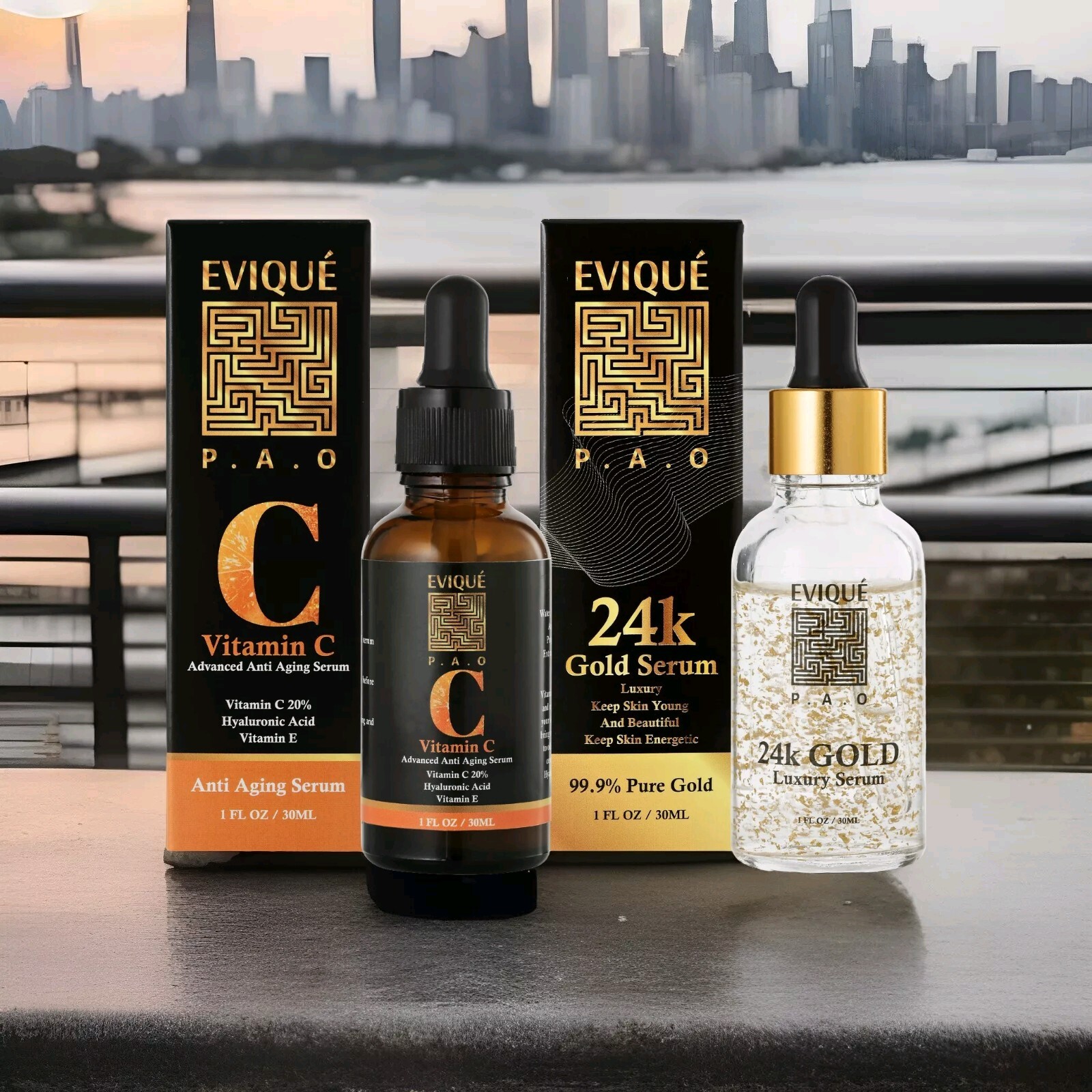 VitaminCSerum+24KGoldCollagenBoosterDuo|Evique2x30mlSerums