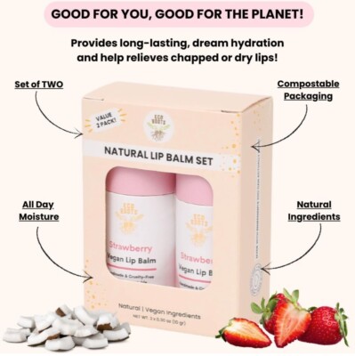 ECO ROOTS Strawberry Scented Lip Balm 2 Pack 
