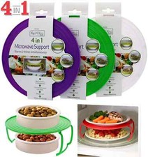 4 in 1 Microwave Support Plastic Food Dish Plate Stand Stacker Tray Heat Warmer