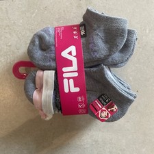 FILA Girls Socks Shoe Size 7-10 Pack of 10 with Bonus 3 Hair Ties NWT Gray/white