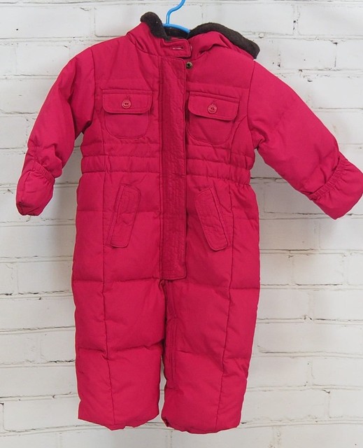 BABY GAP Baby Girl's Pink Down Snowsuit Fleece Lining & Hood Sz 1218