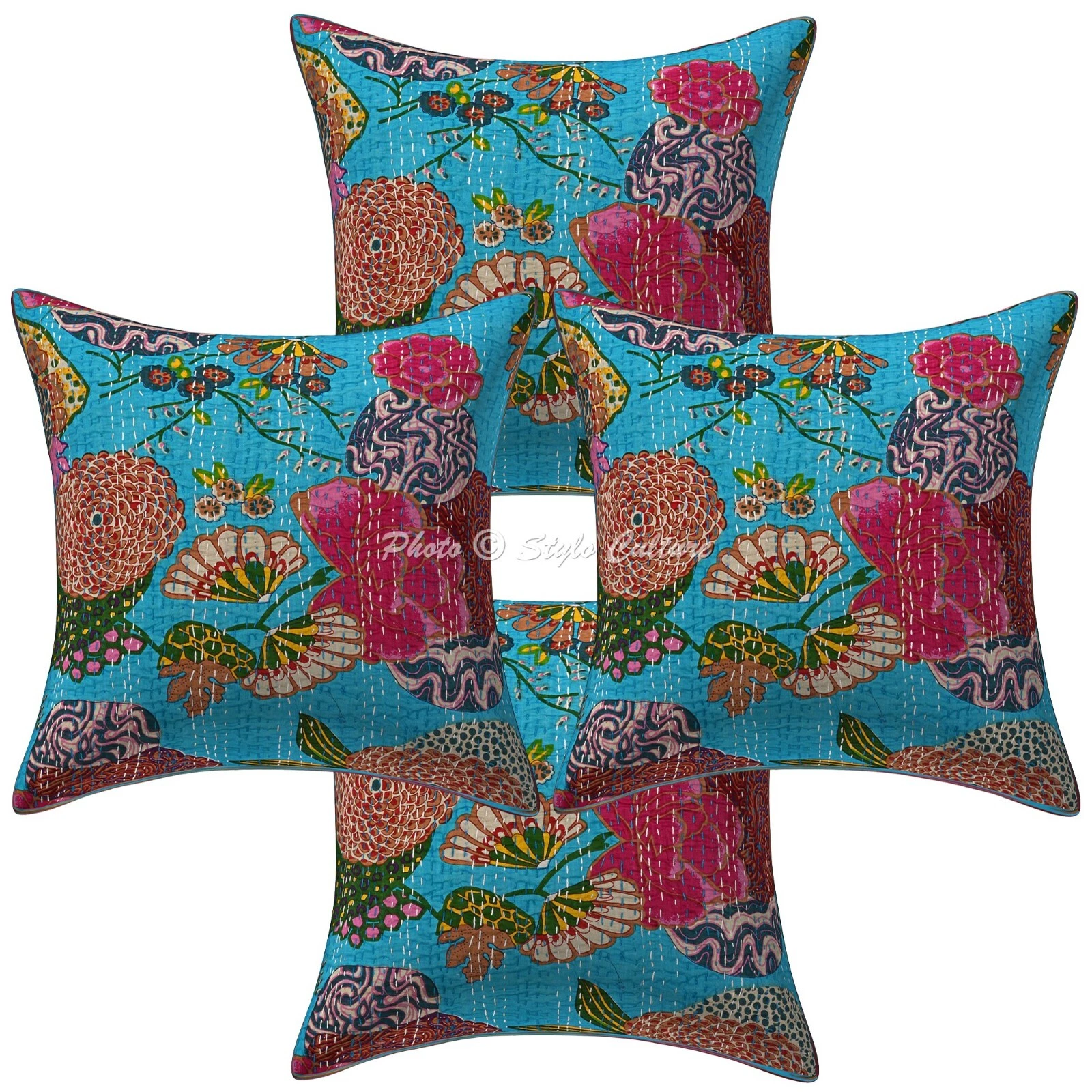 Handwoven Home Decor Cushion Ethnic Kantha Throw Pillow Cover Case Meditation