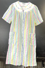 Retro Nightgown Robe Women Small Snaps Granny Grandmacore Pastel Stripes Nightie
